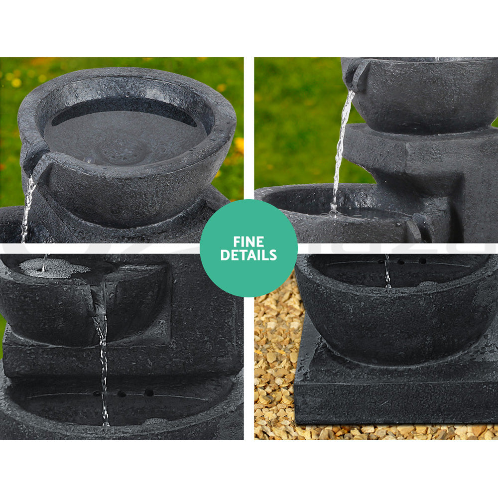 Gardeon 60CM Fountain 3-Tier Bowl Solar Water Feature LED Blue