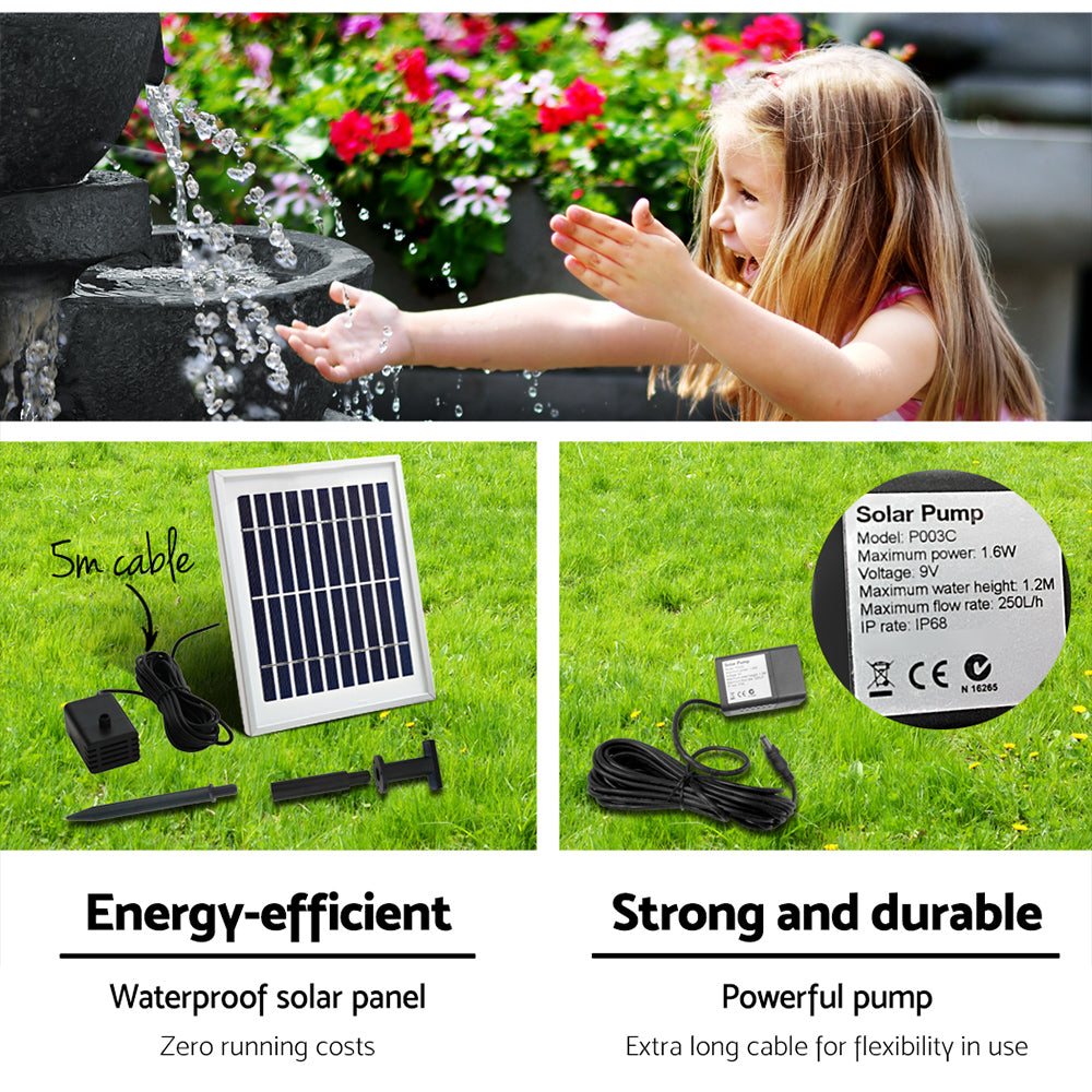 Gardeon 60CM Fountain 3-Tier Bowl Solar Water Feature LED Blue