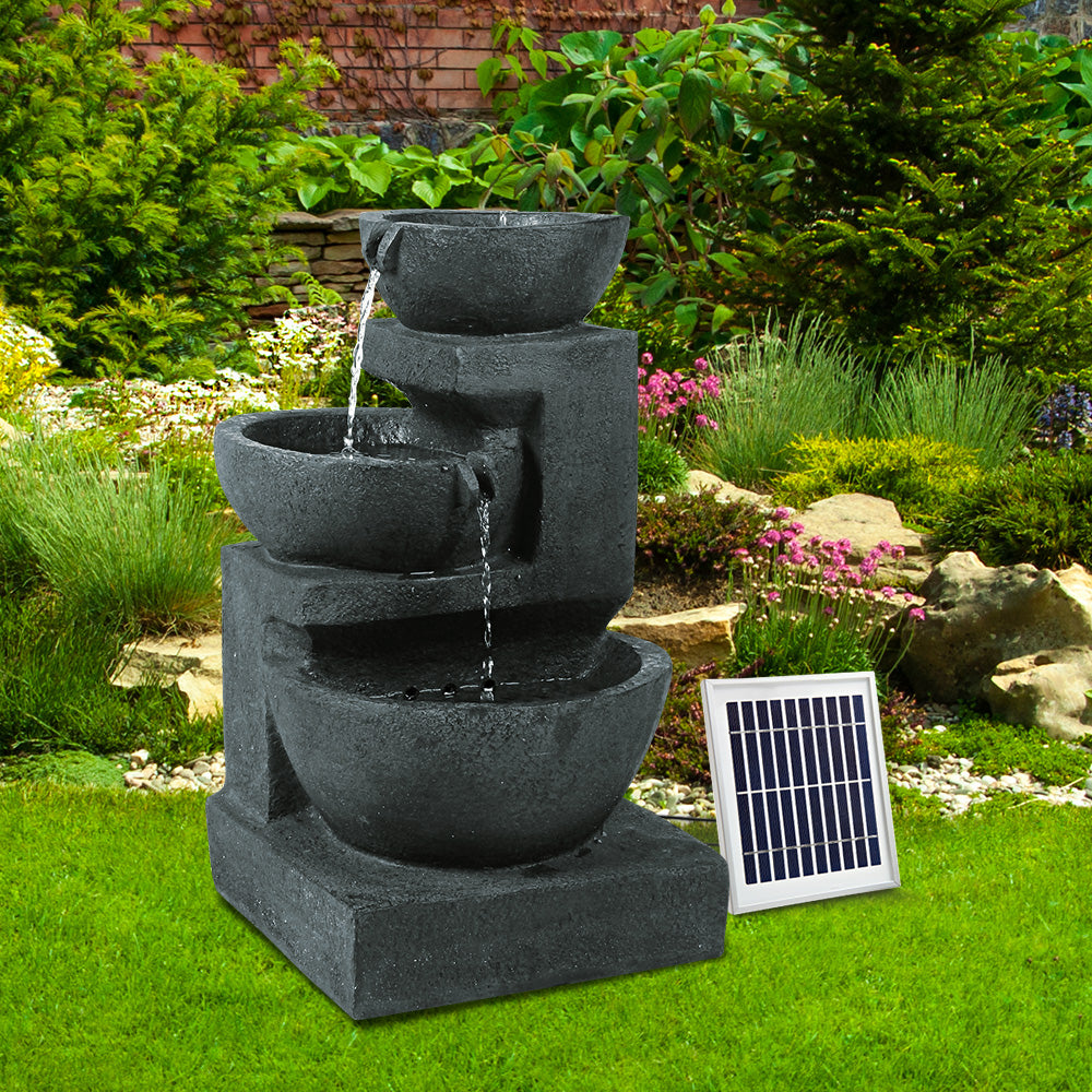 Gardeon 60CM Fountain 3-Tier Bowl Solar Water Feature LED Blue