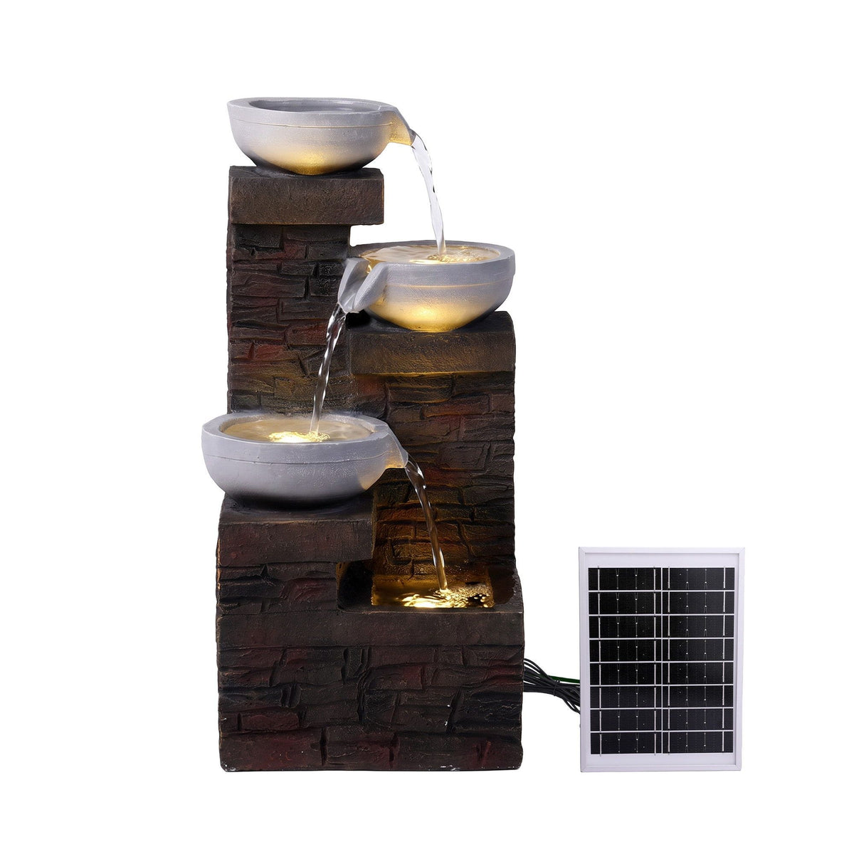 Gardeon Solar Fountain 4 Levels Cascading Bowl 75cm Brown