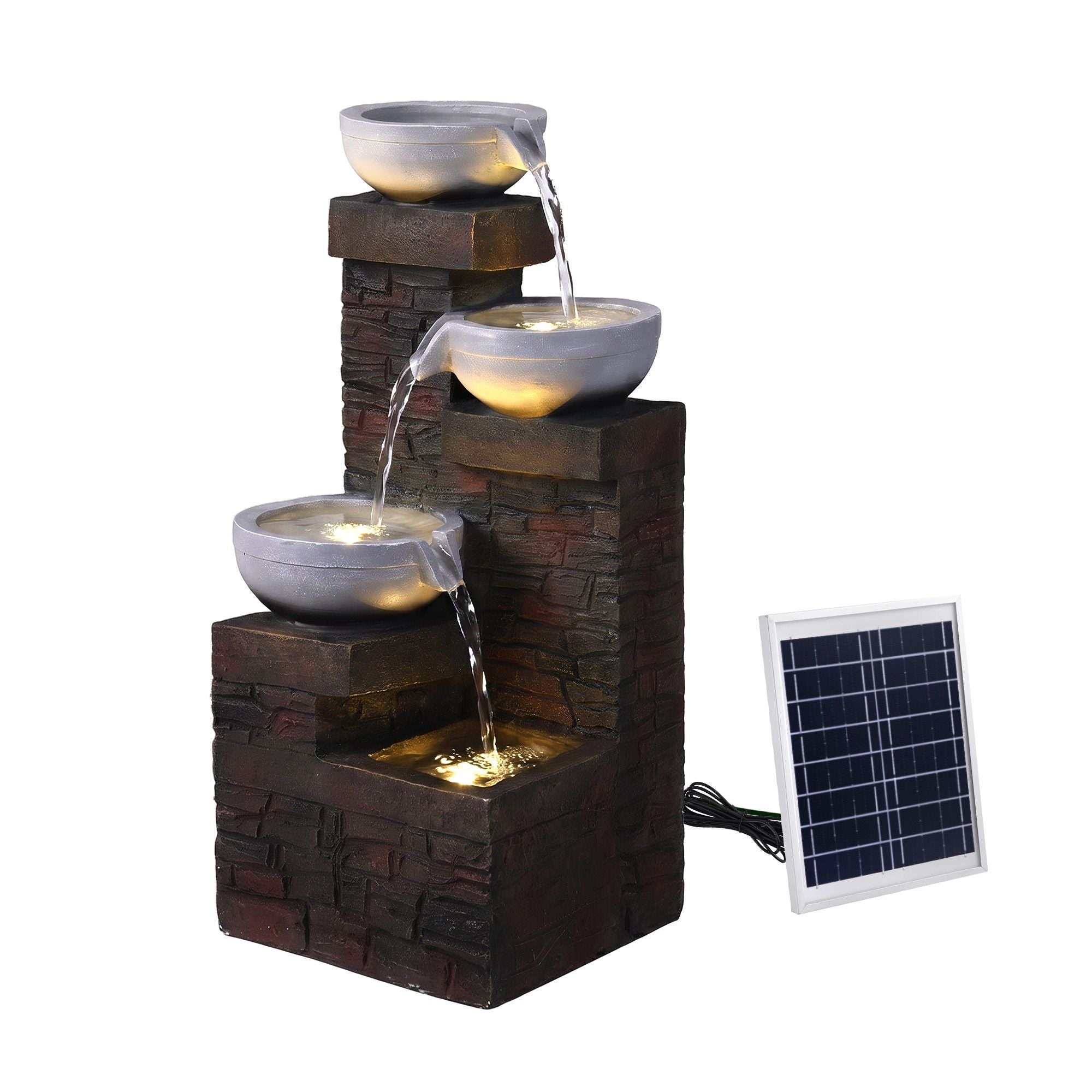 Gardeon Solar Fountain 4 Levels Cascading Bowl Water Feature 75cm Brown