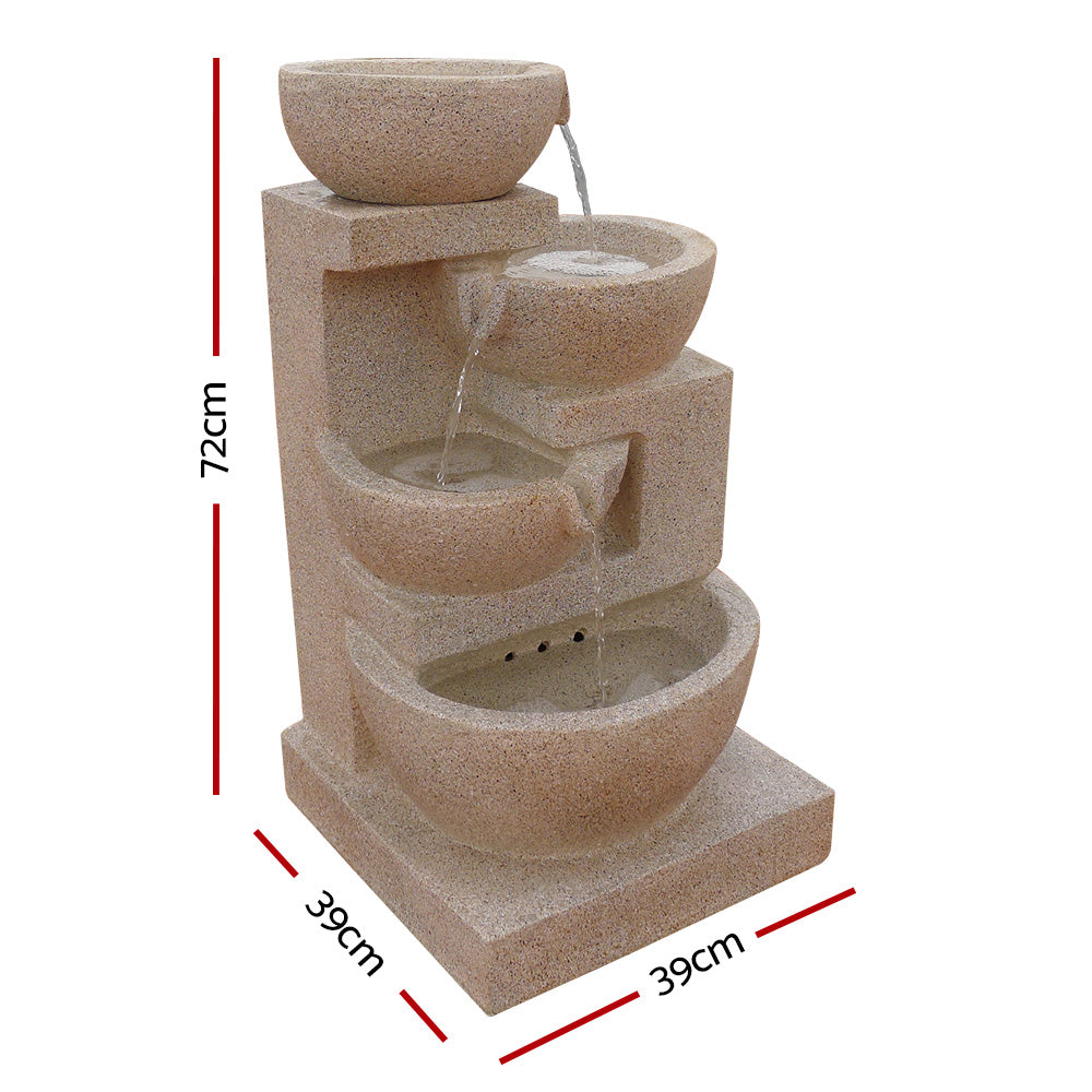 Gardeon 72CM Solar Water Fountain 4-Tier Bowl LED Sand