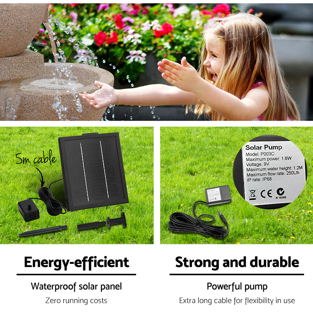 Gardeon 72CM Solar Water Fountain 4-Tier Bowl LED Sand