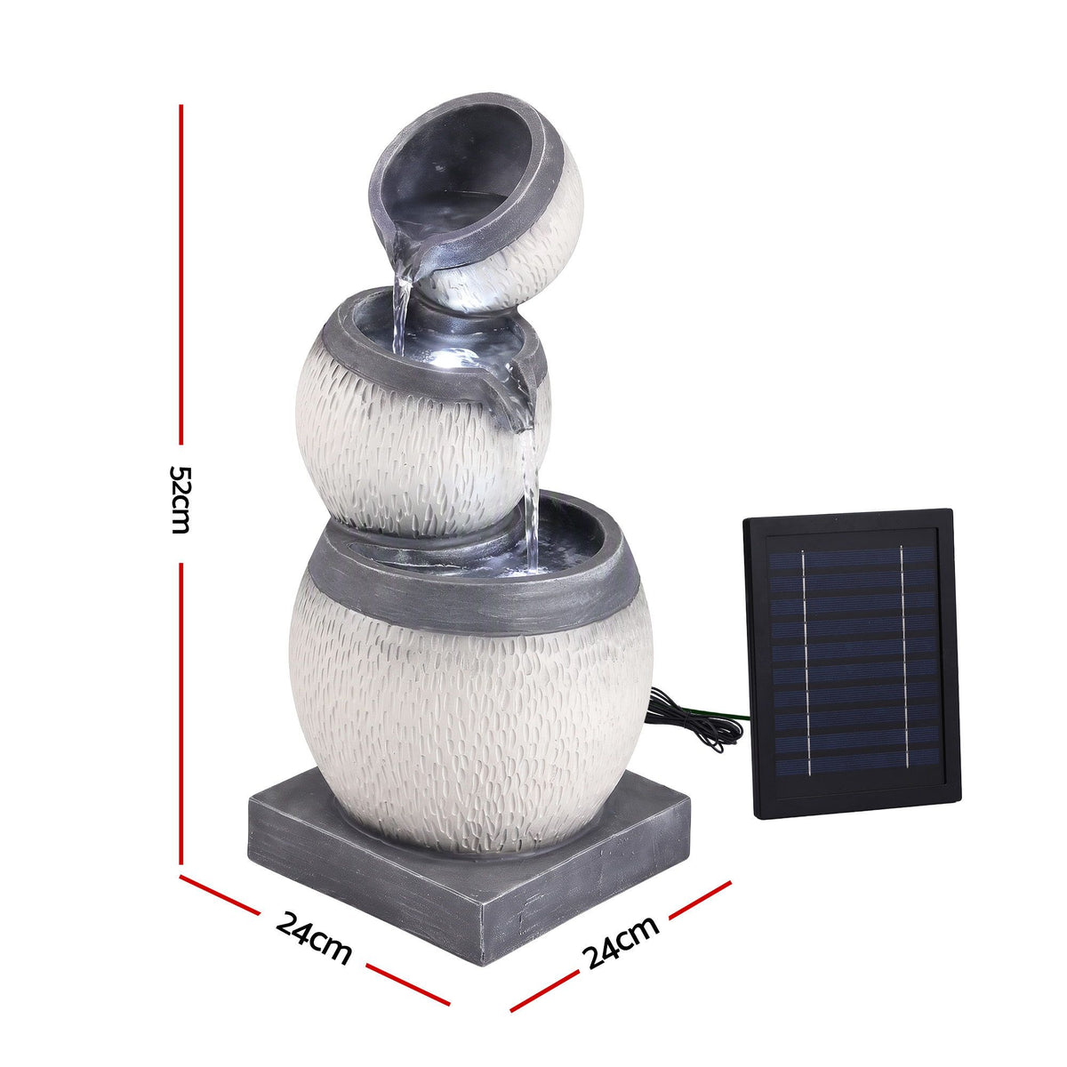Gardeon Solar Fountain 3 Levels Cascading Bowl Water Feature 52cm Grey