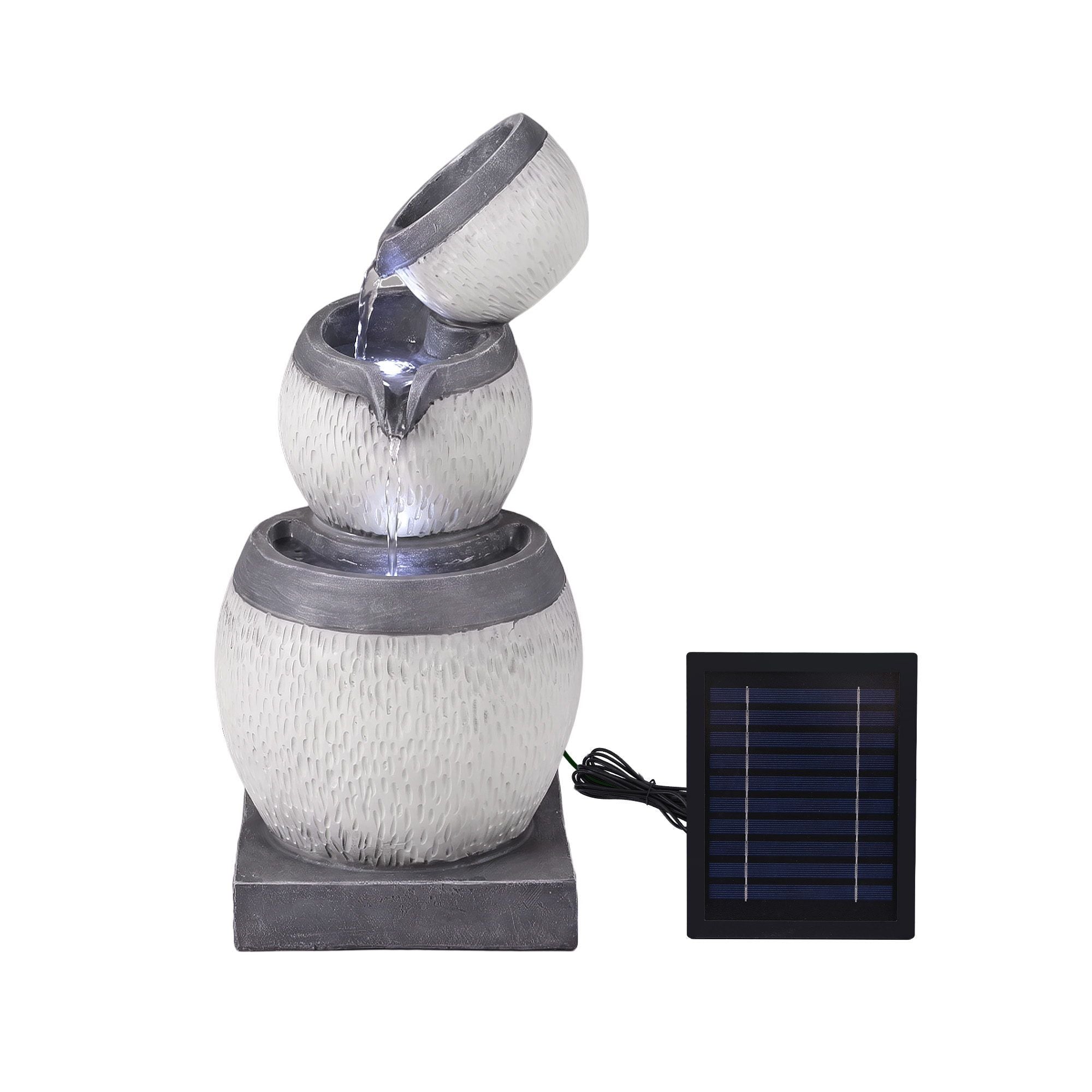 Gardeon Solar Fountain 3 Levels Cascading Bowl Water Feature 52cm Grey