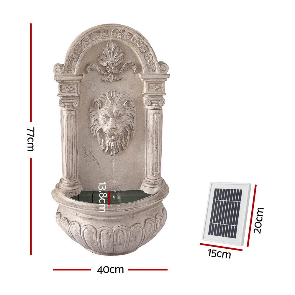 Gardeon 77CM Wall Mount Solar Fountain Beige Lion Design