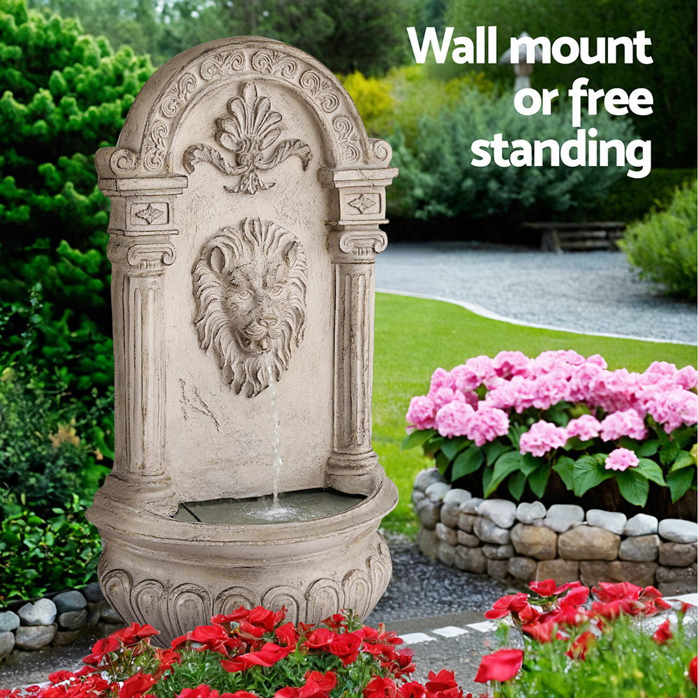 Gardeon 77CM Wall Mount Solar Fountain Beige Lion Design