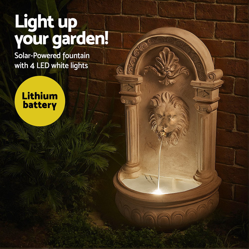 Gardeon 77CM Wall Mount Solar Fountain Beige Lion Design