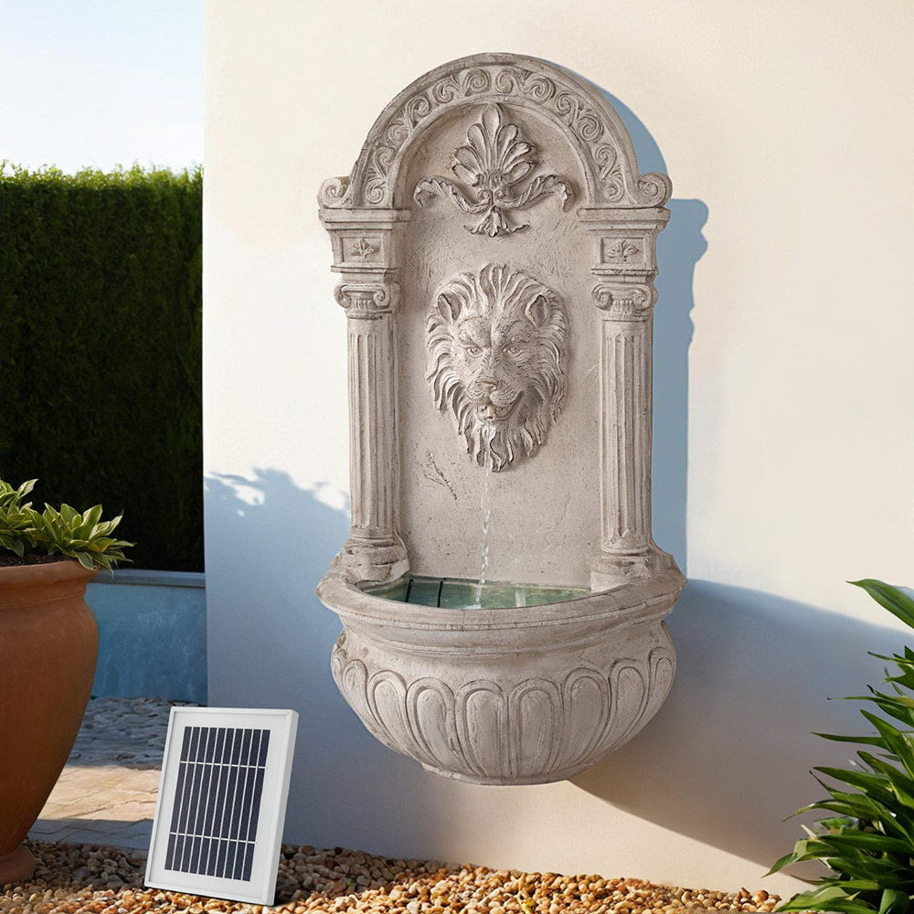 Gardeon 77CM Wall Mount Solar Fountain Beige Lion Design