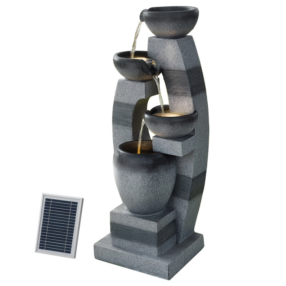 Gardeon Solar Water Feature 4-Tier Cascading Outdoor Fountain Grey