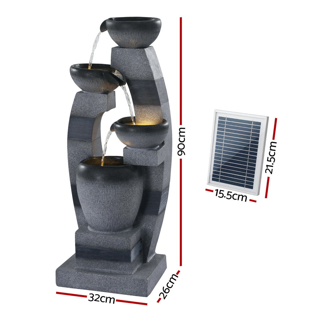 Gardeon 3-Tier Solar Fountain Indoor Outdoor Cascading Bowl Grey