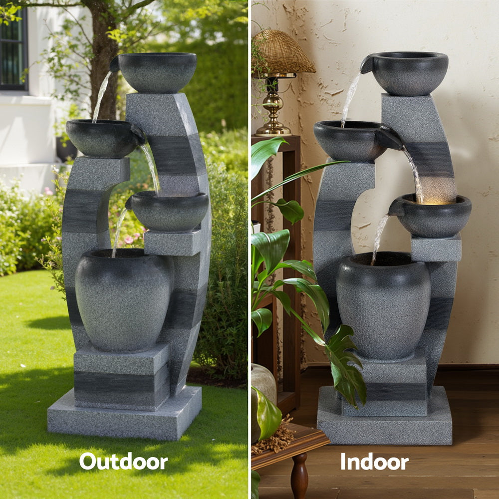 Gardeon 3-Tier Solar Fountain Indoor Outdoor Cascading Bowl Grey