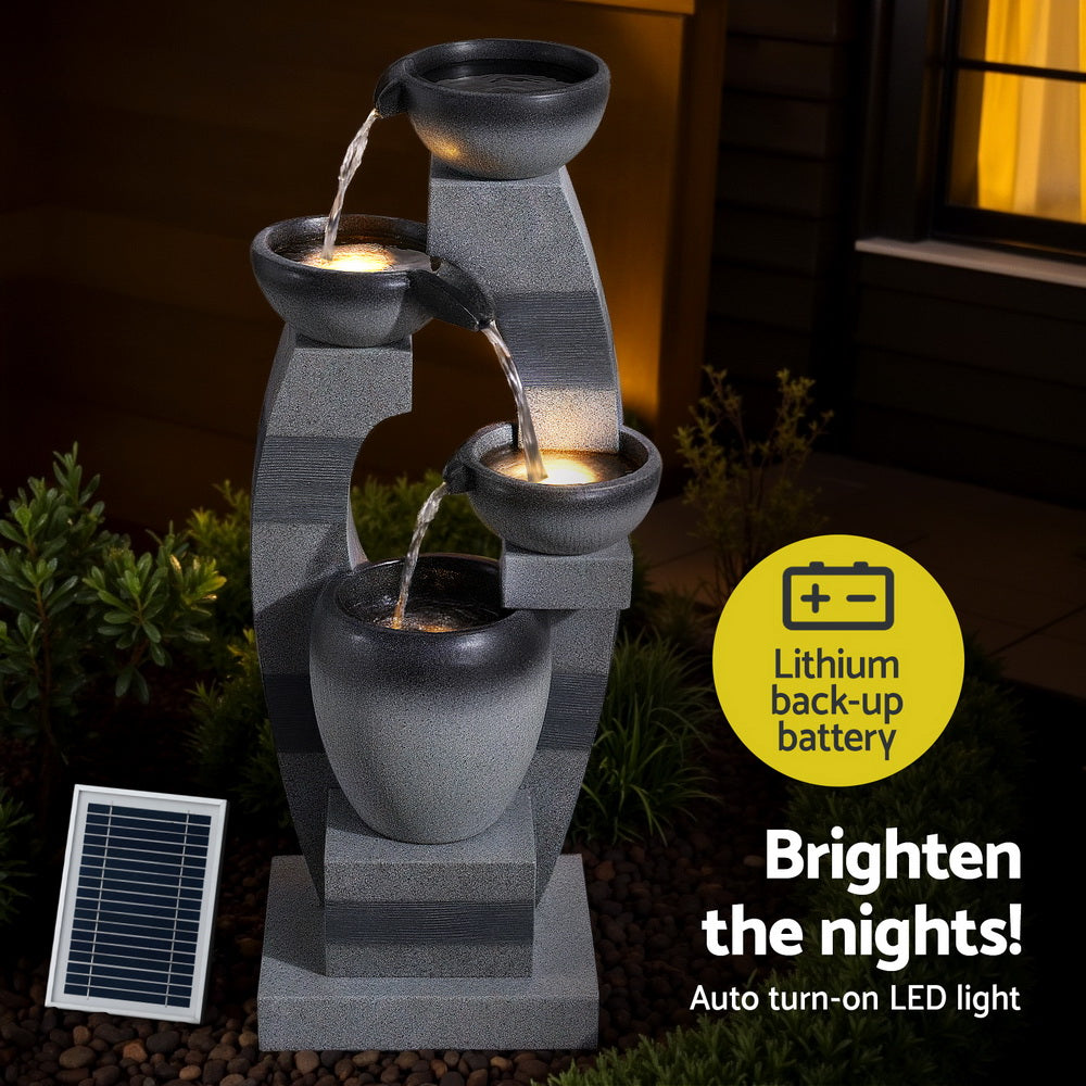 Gardeon 3-Tier Solar Fountain Indoor Outdoor Cascading Bowl Grey