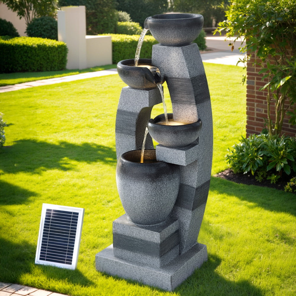 Gardeon 3-Tier Solar Fountain Indoor Outdoor Cascading Bowl Grey