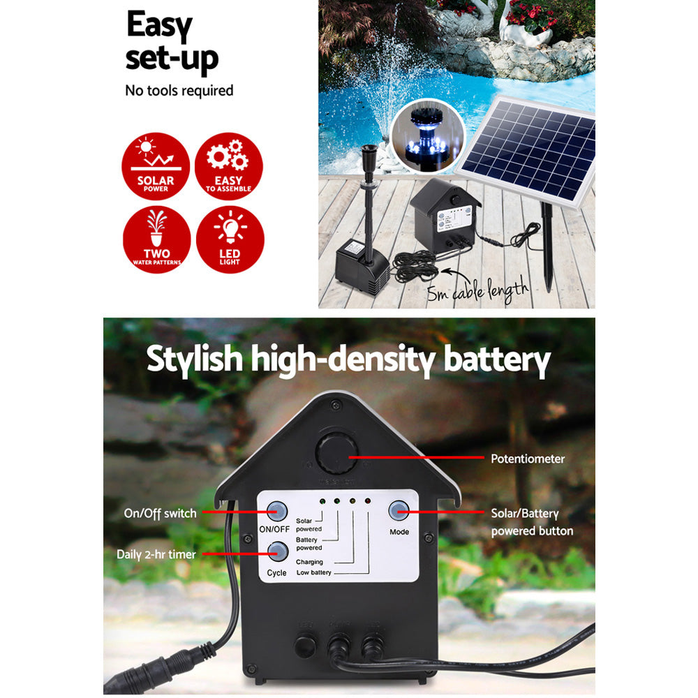 Gardeon Submersible Solar Pond Pump Fountain Kit LED Lights 6.6FT