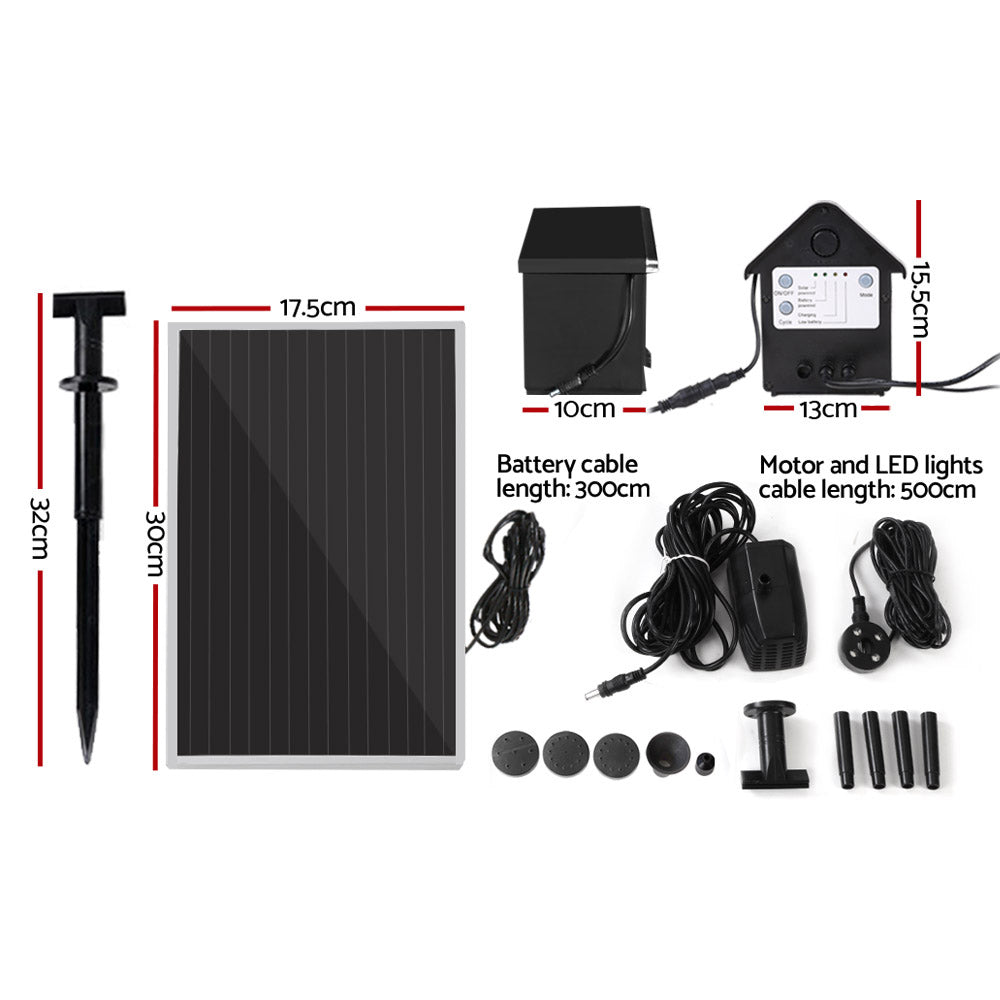 Gardeon Submersible Solar Pond Pump Fountain Kit LED Battery 4FT