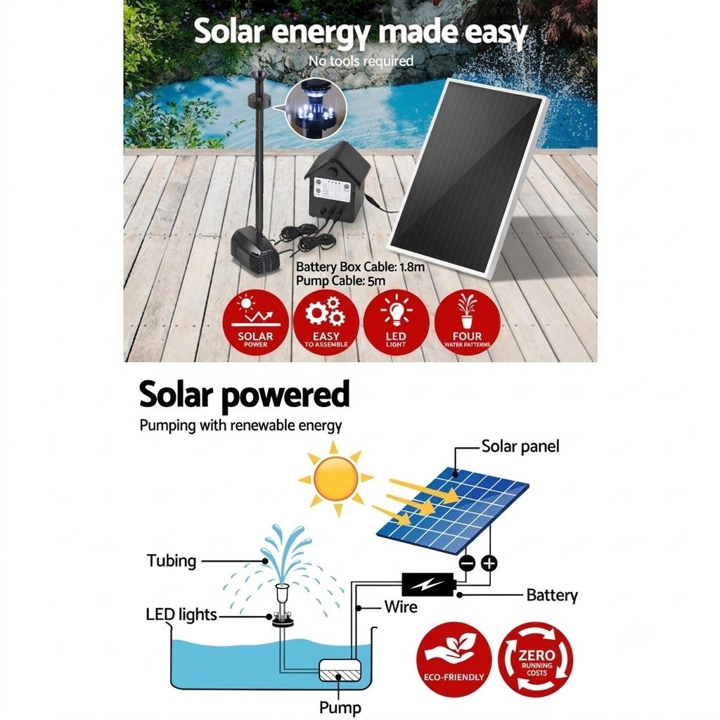 Gardeon Solar Pond Pump Water Fountain with Battery and LED Lights