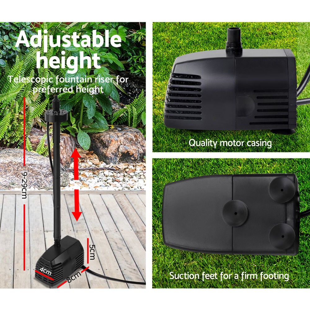 Gardeon Solar Pond Pump Water Fountain with Battery and LED Lights