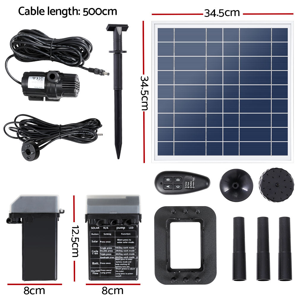 Gardeon Solar Pond Pump Kit LED Lights Battery 9.8FT