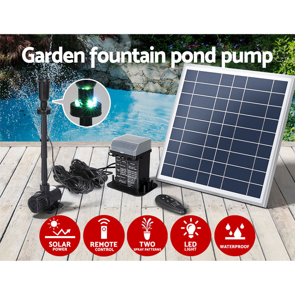 Gardeon Solar Pond Pump Kit LED Lights Battery 9.8FT