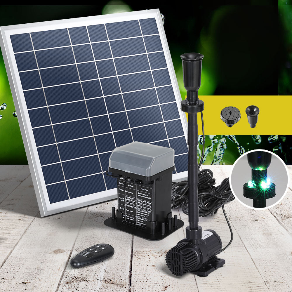 Gardeon Solar Pond Pump Kit LED Lights Battery 9.8FT