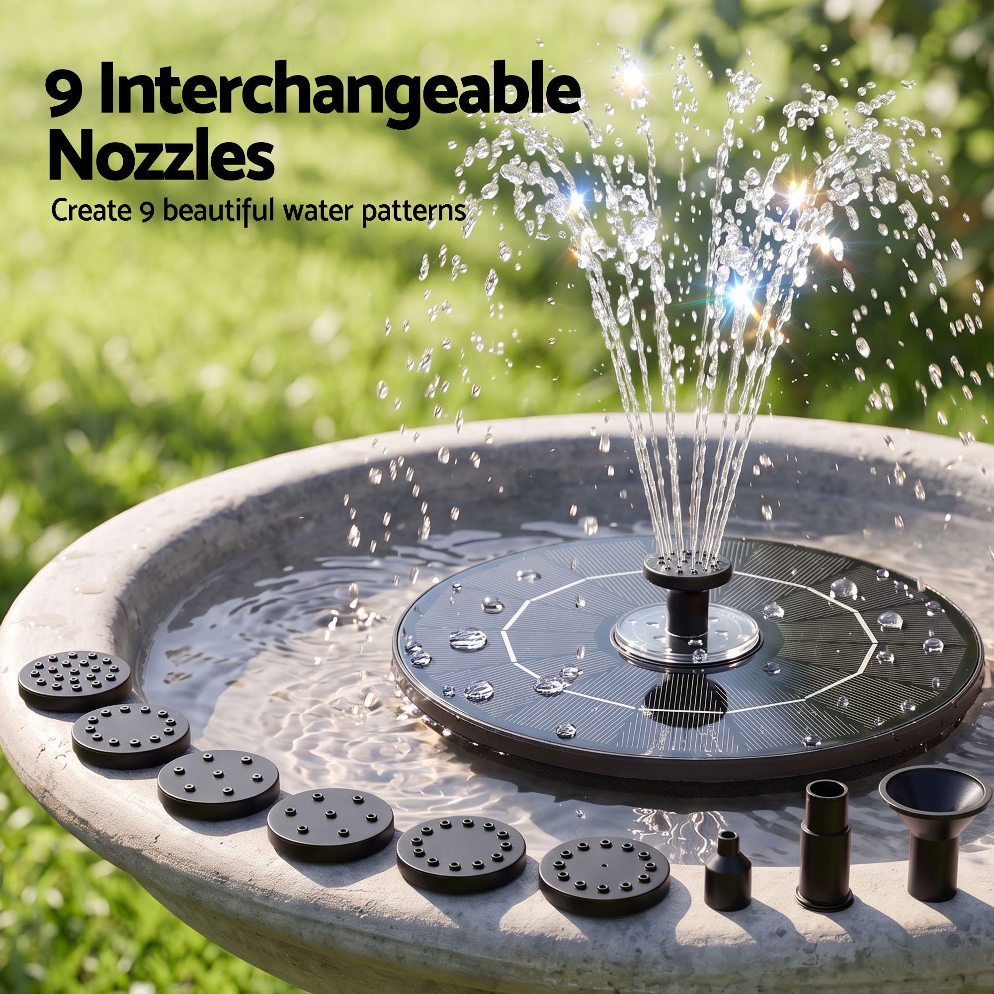 Gardeon Solar Fountain Pump Bird Bath LED Lights 165 L/h Flow 17cm Black