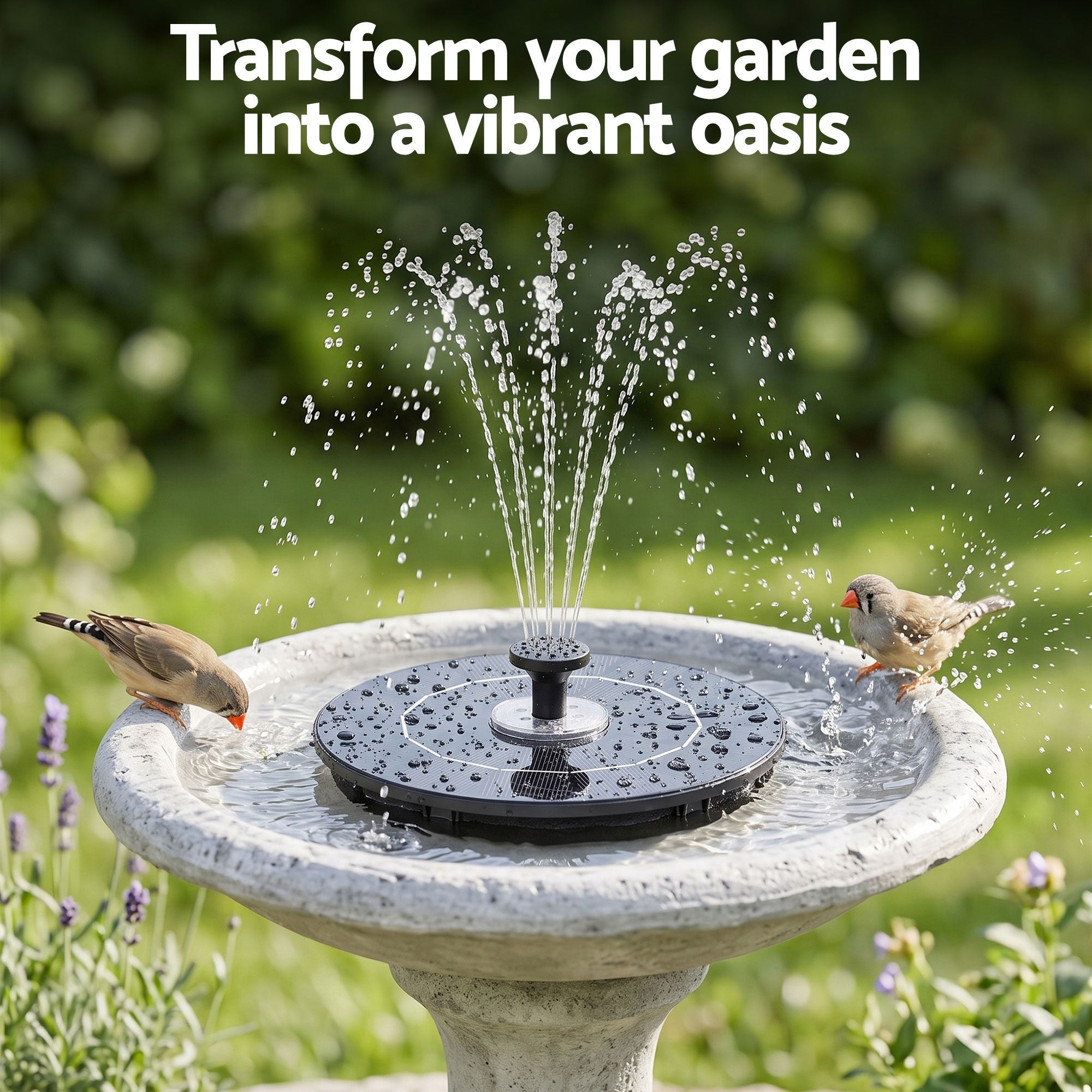Gardeon Solar Fountain Pump Bird Bath LED Lights 165 L/h Flow 17cm Black