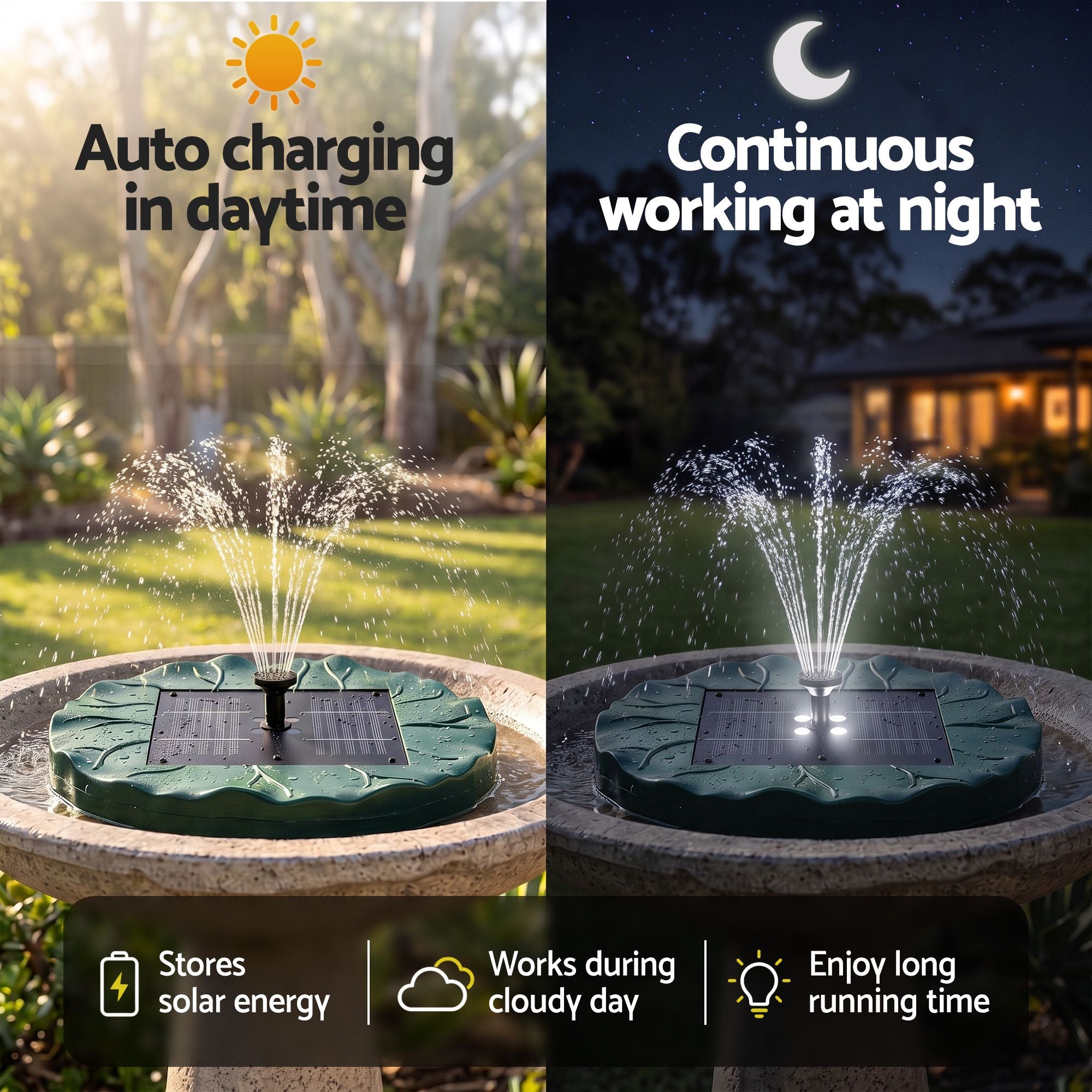 Gardeon Solar Fountain Pumps Bird Bath Floating Lotus Desig Water Feature 31cm