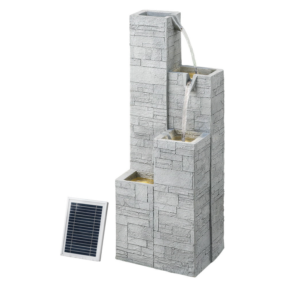 Gardeon Solar Fountain Water Feature 4-Tier Square Cascading Beige