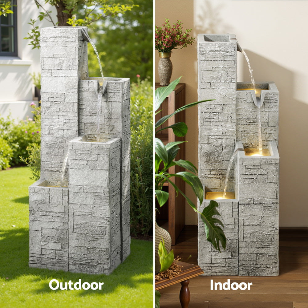 Gardeon 4-Tier Solar Fountain Water Feature Indoor Outdoor Beige