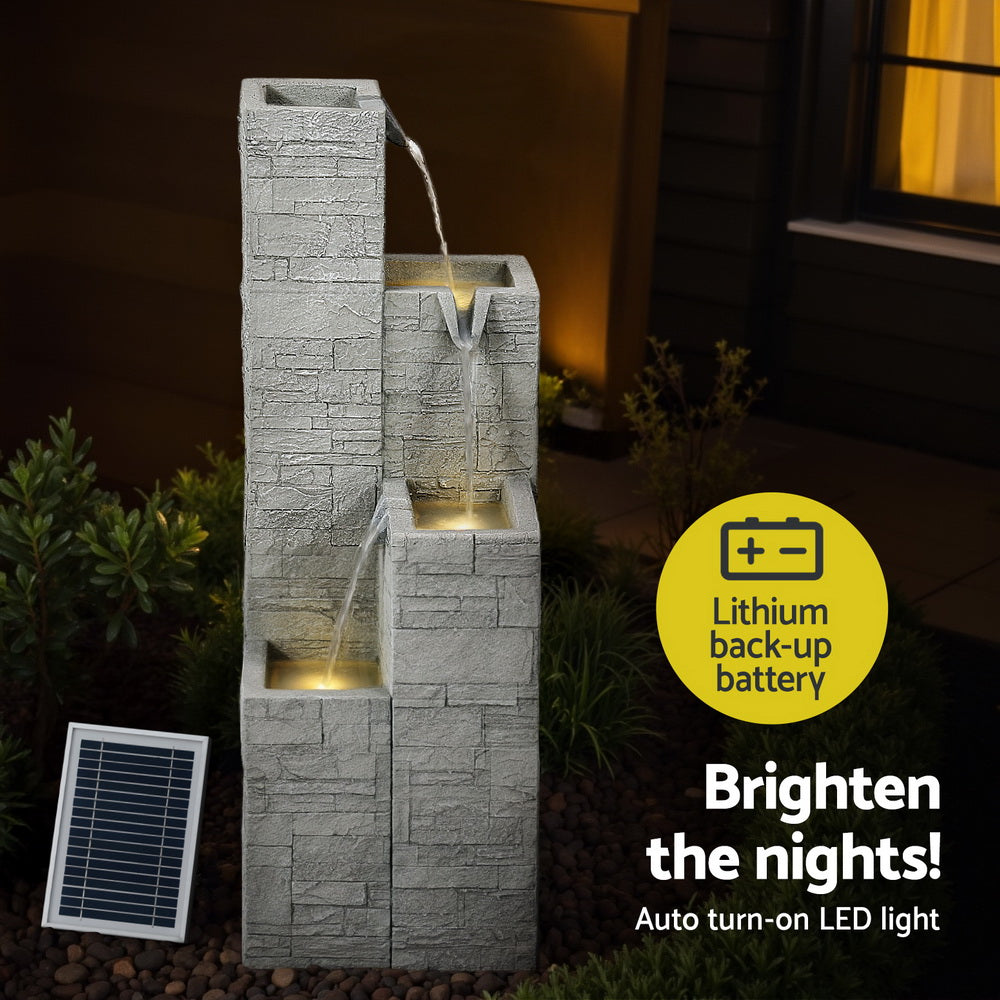Gardeon 4-Tier Solar Fountain Water Feature Indoor Outdoor Beige