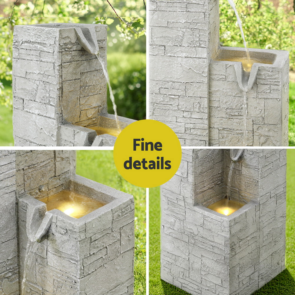 Gardeon 4-Tier Solar Fountain Water Feature Indoor Outdoor Beige