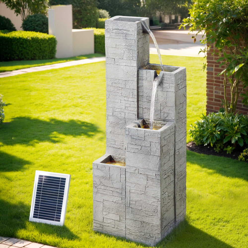 Gardeon 4-Tier Solar Fountain Water Feature Indoor Outdoor Beige