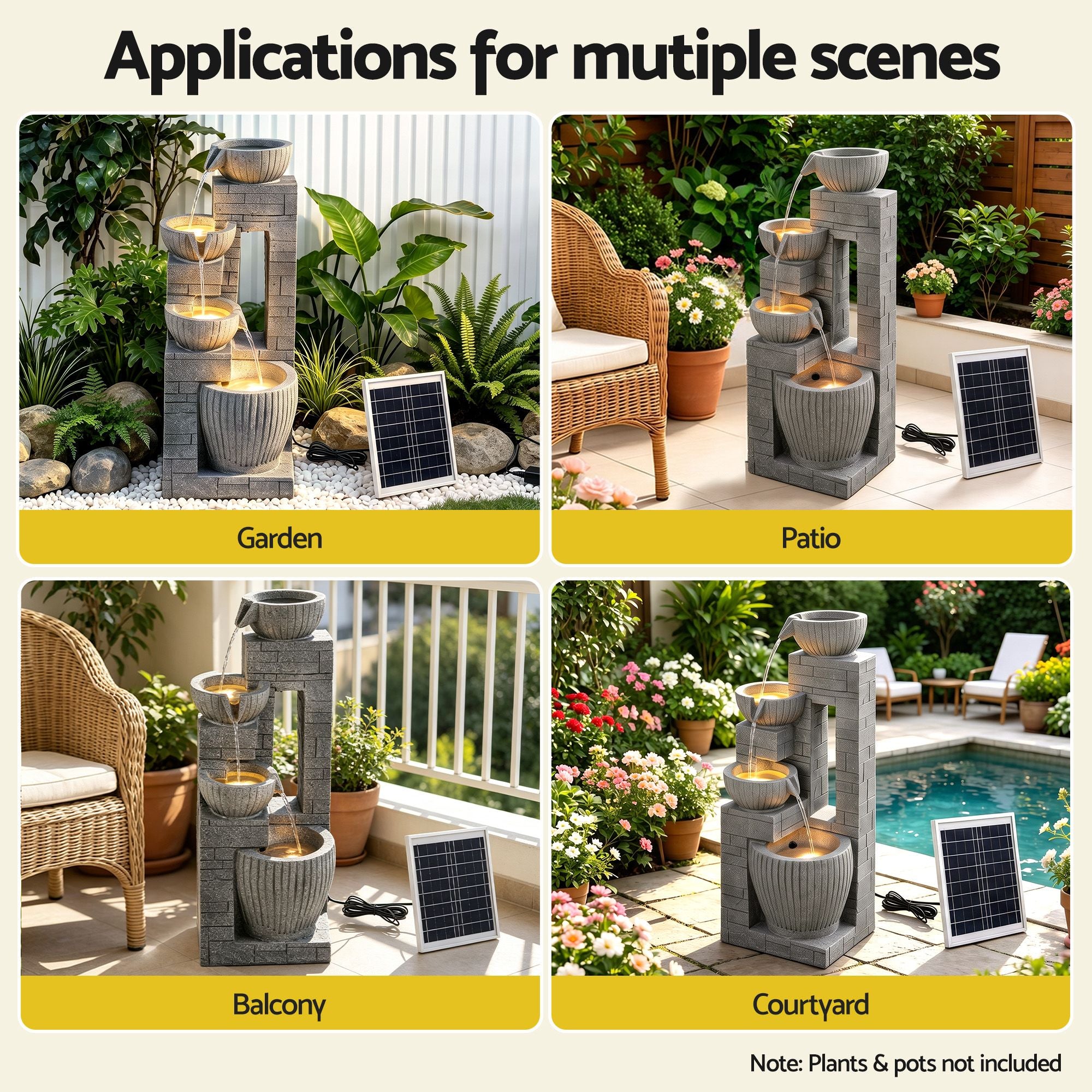 Gardeon Solar Fountains Water Features Cascading Design Polyresin 80cm Grey