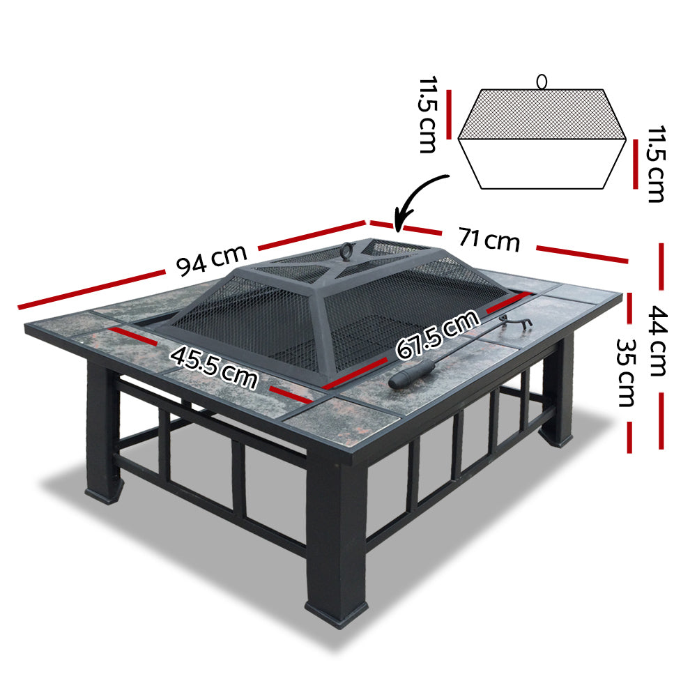 Grillz 94cm Outdoor 3-in-1 Fire Pit BBQ Grill Ice Bucket Table