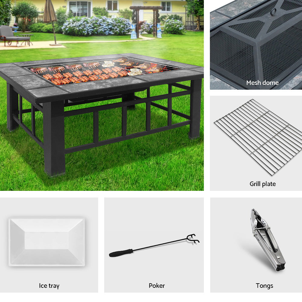Grillz 94cm Outdoor 3-in-1 Fire Pit BBQ Grill Ice Bucket Table