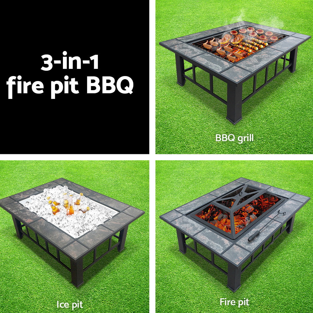 Grillz 94cm Outdoor 3-in-1 Fire Pit BBQ Grill Ice Bucket Table