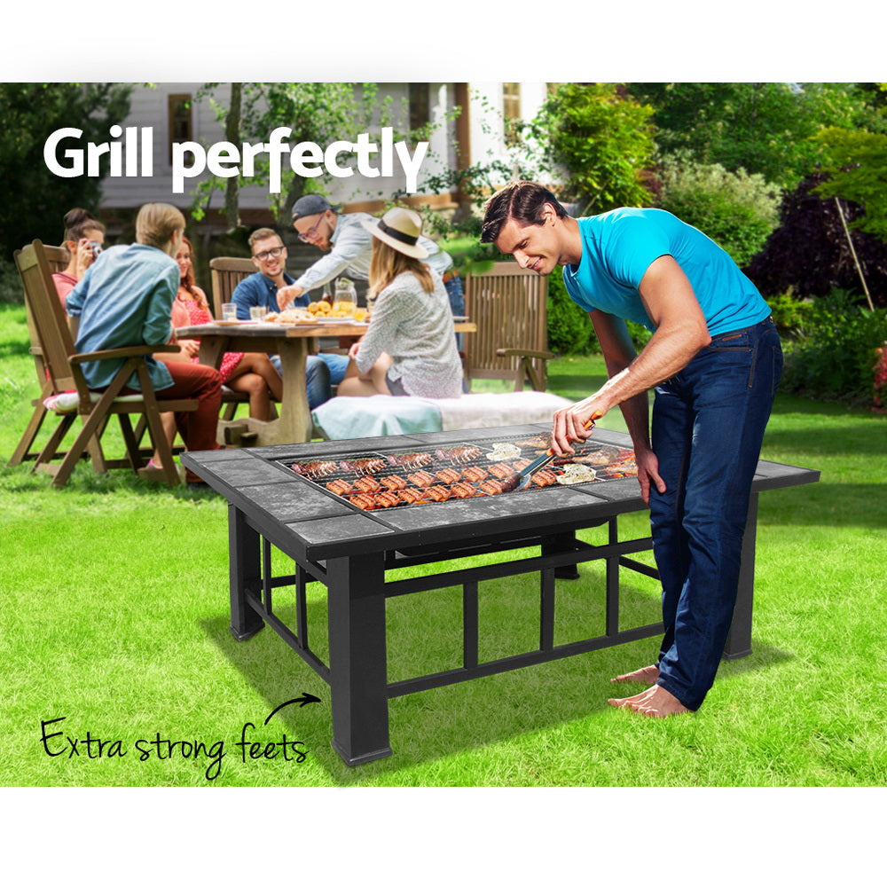 Grillz 94cm Outdoor 3-in-1 Fire Pit BBQ Grill Ice Bucket Table