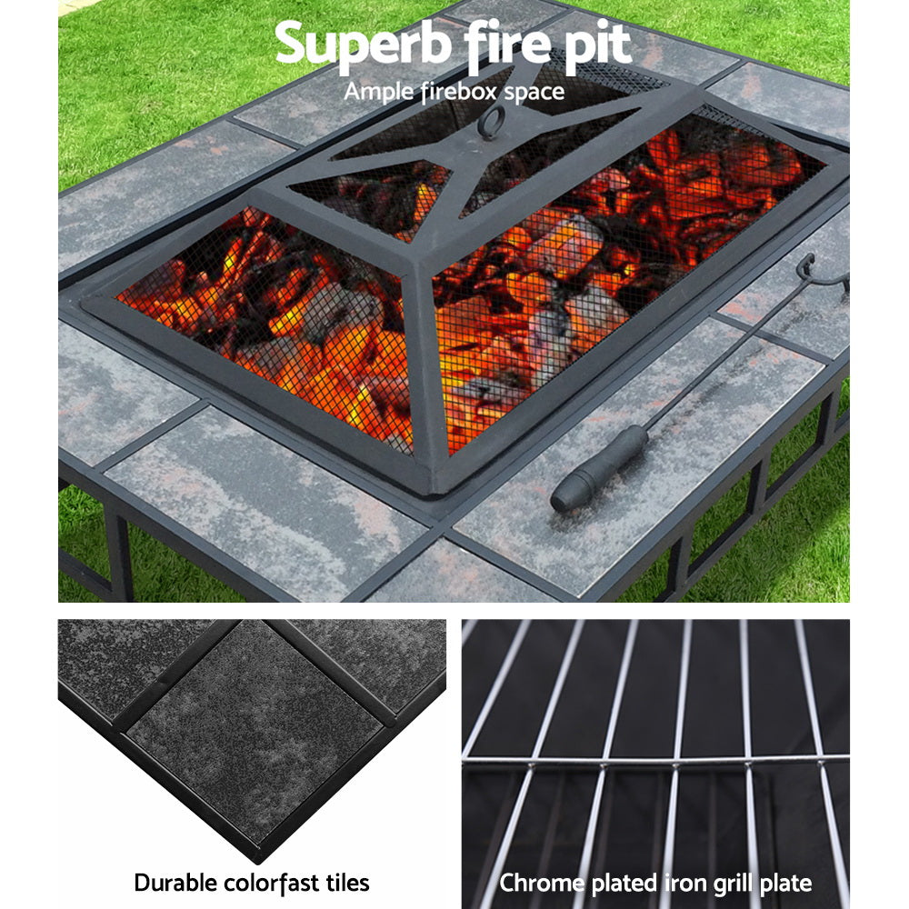 Grillz 94cm Outdoor 3-in-1 Fire Pit BBQ Grill Ice Bucket Table
