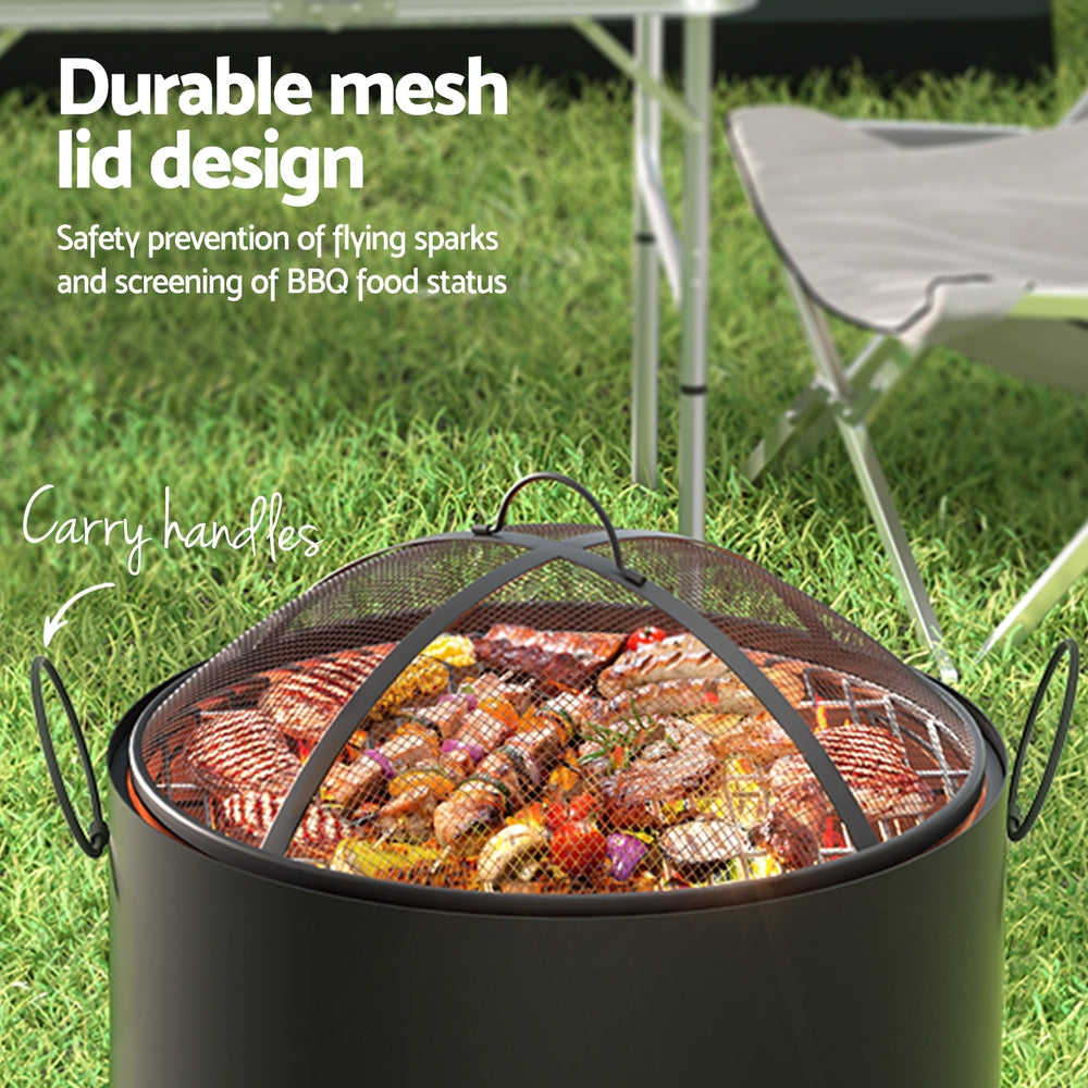 Grillz Portable Fire Pit BBQ Deep Bowl Outdoor Fireplace Black