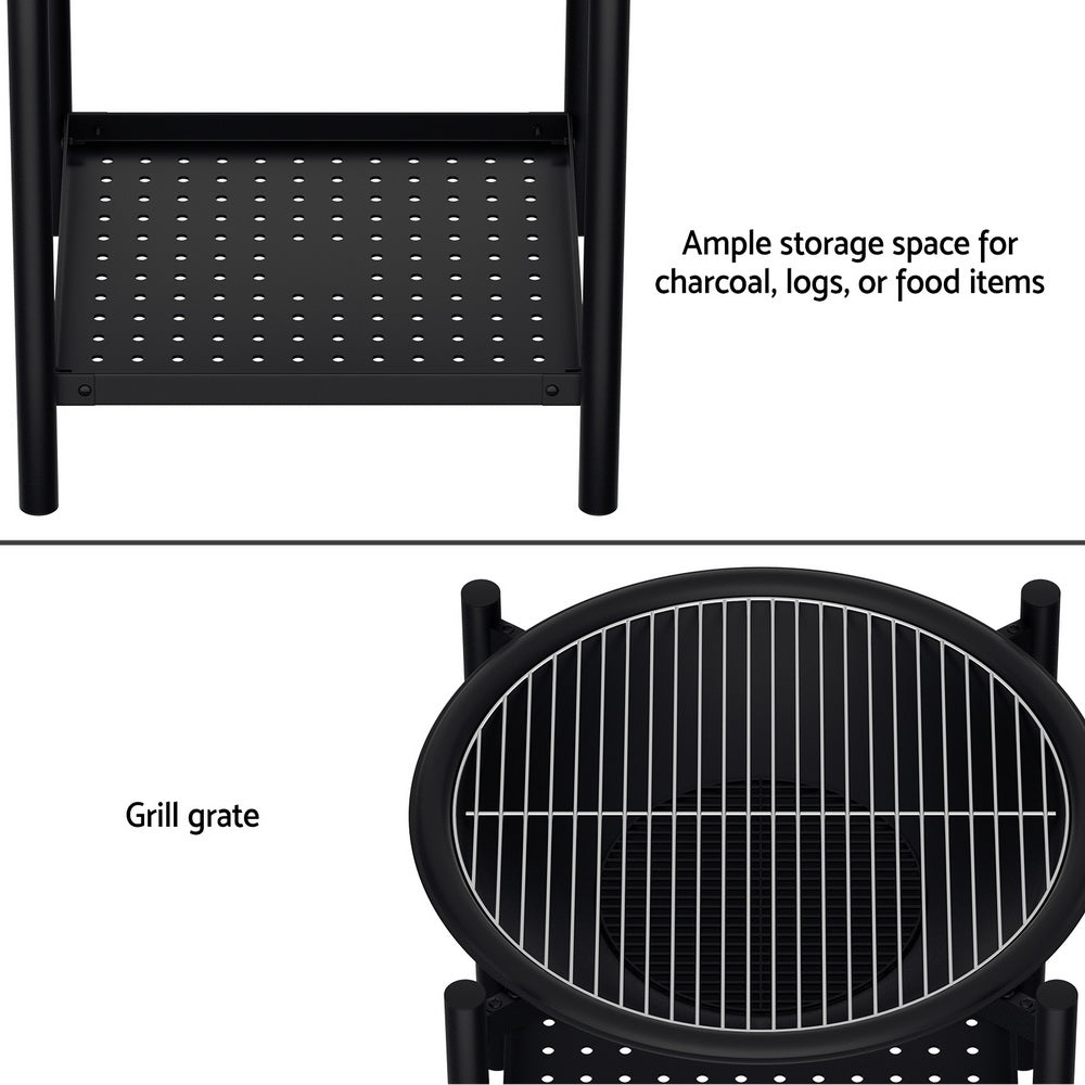 2-in-1 Heat-Resistant Fire Pit BBQ Grill, Steel - Grillz