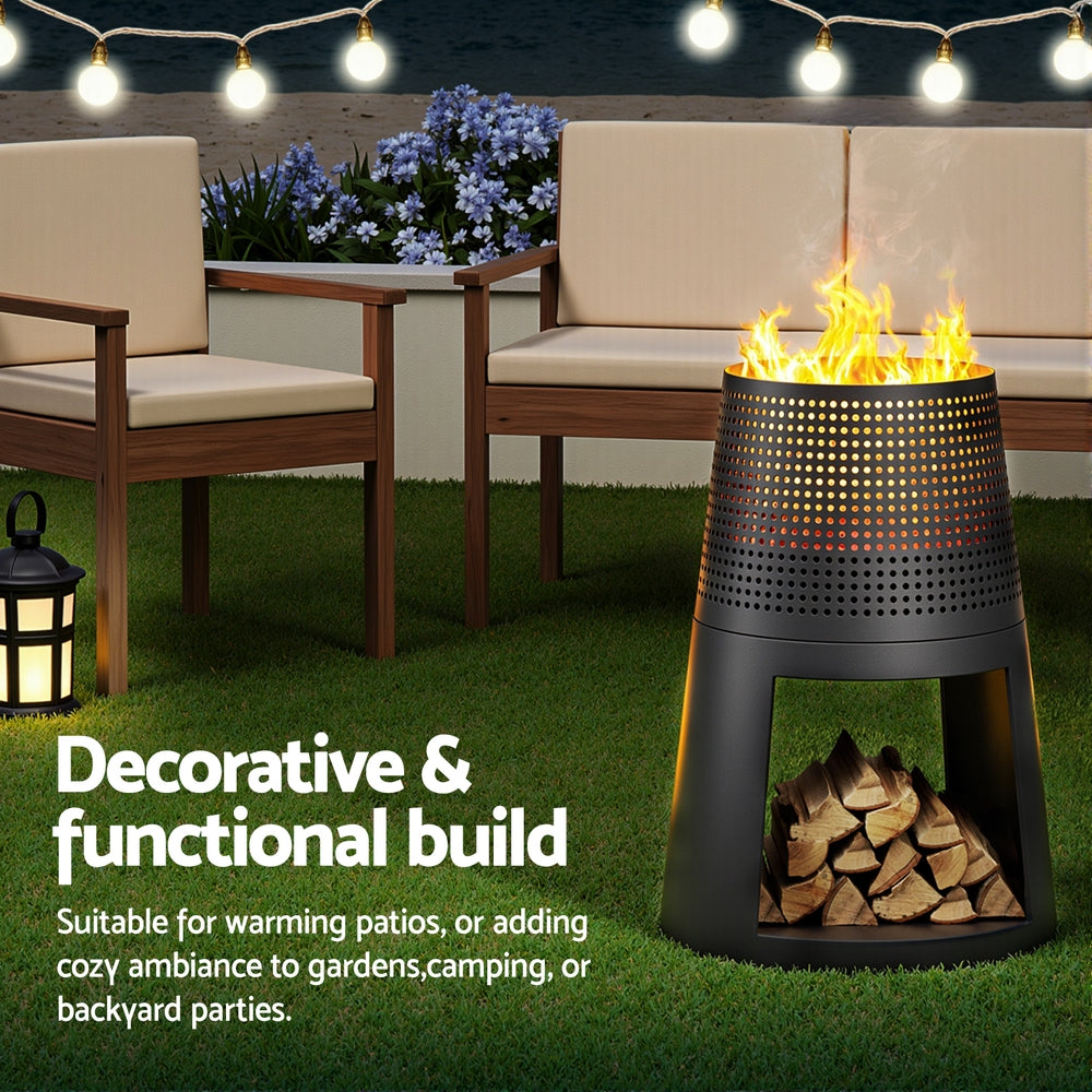 Grillz Outdoor Fire Pit Deep Bowl Iron Black
