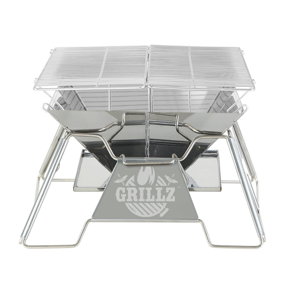 Grillz Portable Fire Pit BBQ Grill Stainless Steel with Carry Bag