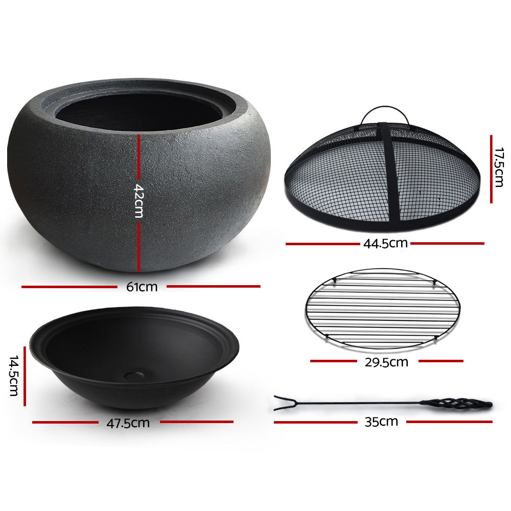 Grillz 61cm Fire Pit Bowl Black