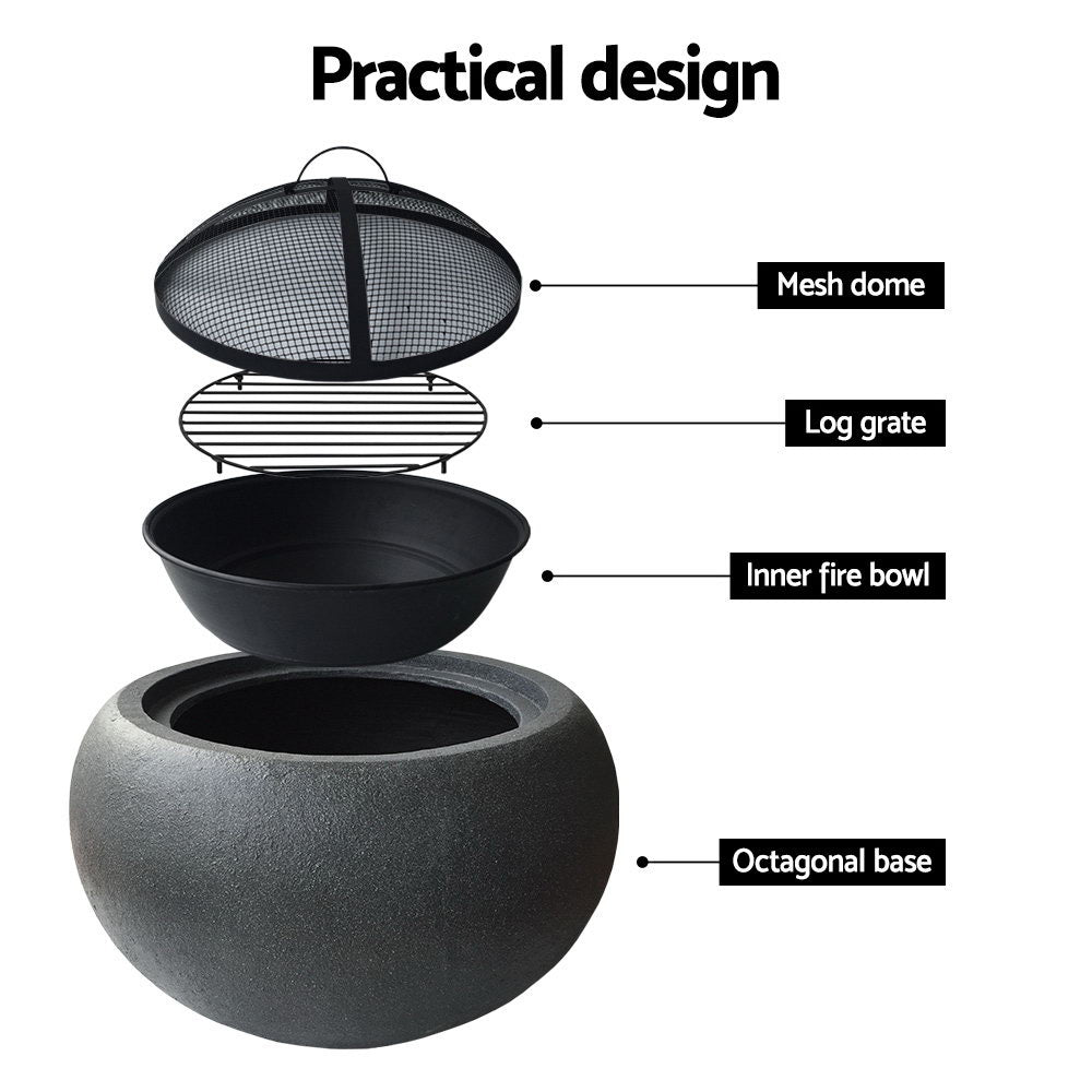 Grillz 61cm Fire Pit Bowl Black