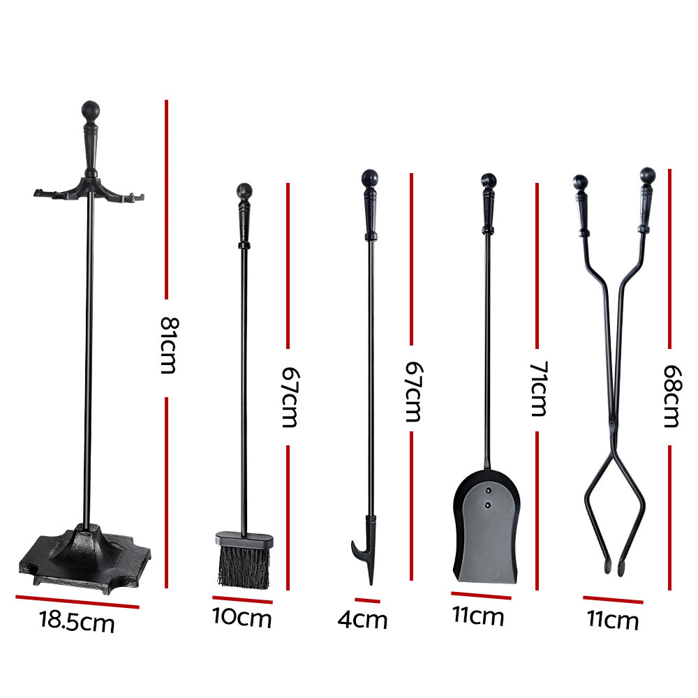 Grillz 5-Piece Cast Iron Fireplace Tool Set Black