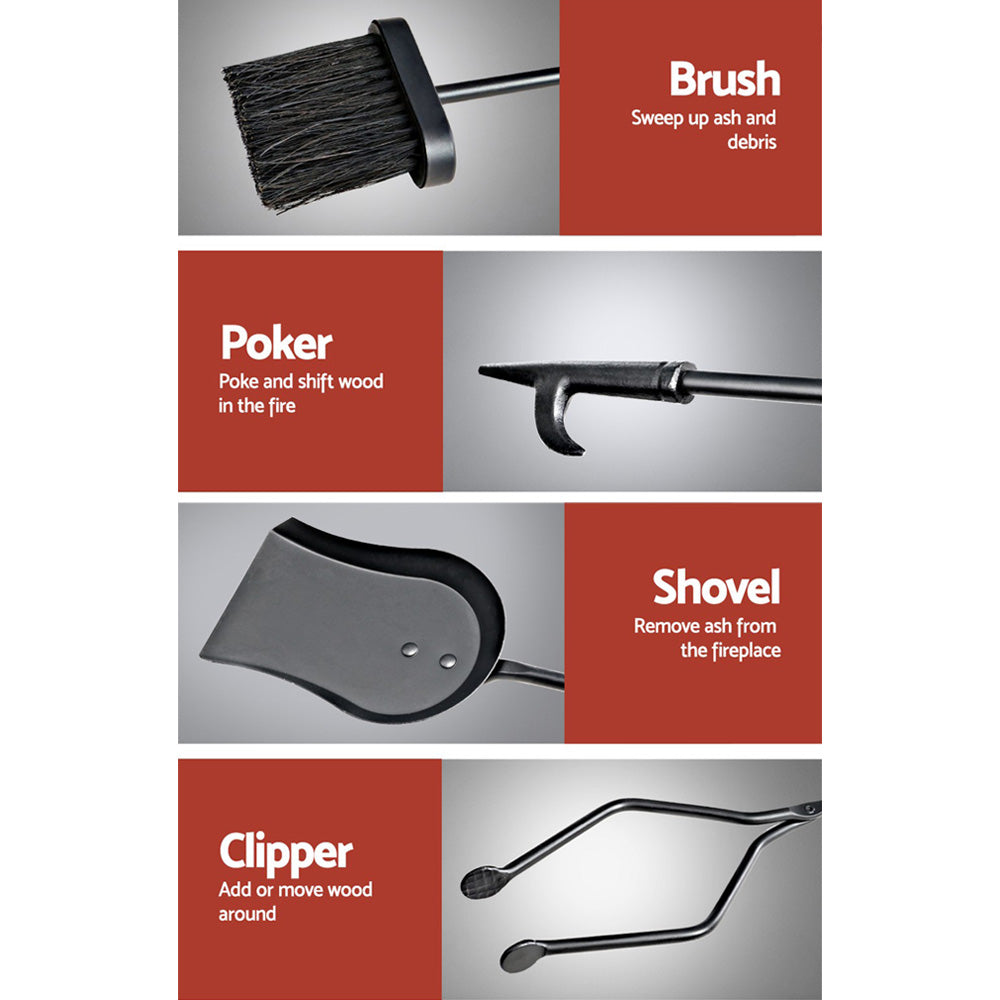 Grillz 5-Piece Cast Iron Fireplace Tool Set Black
