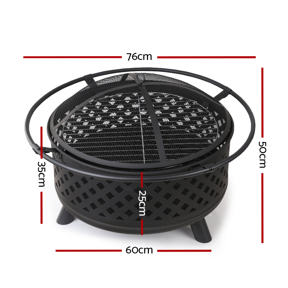 Grillz 76cm Outdoor Fire Pit BBQ Grill Black