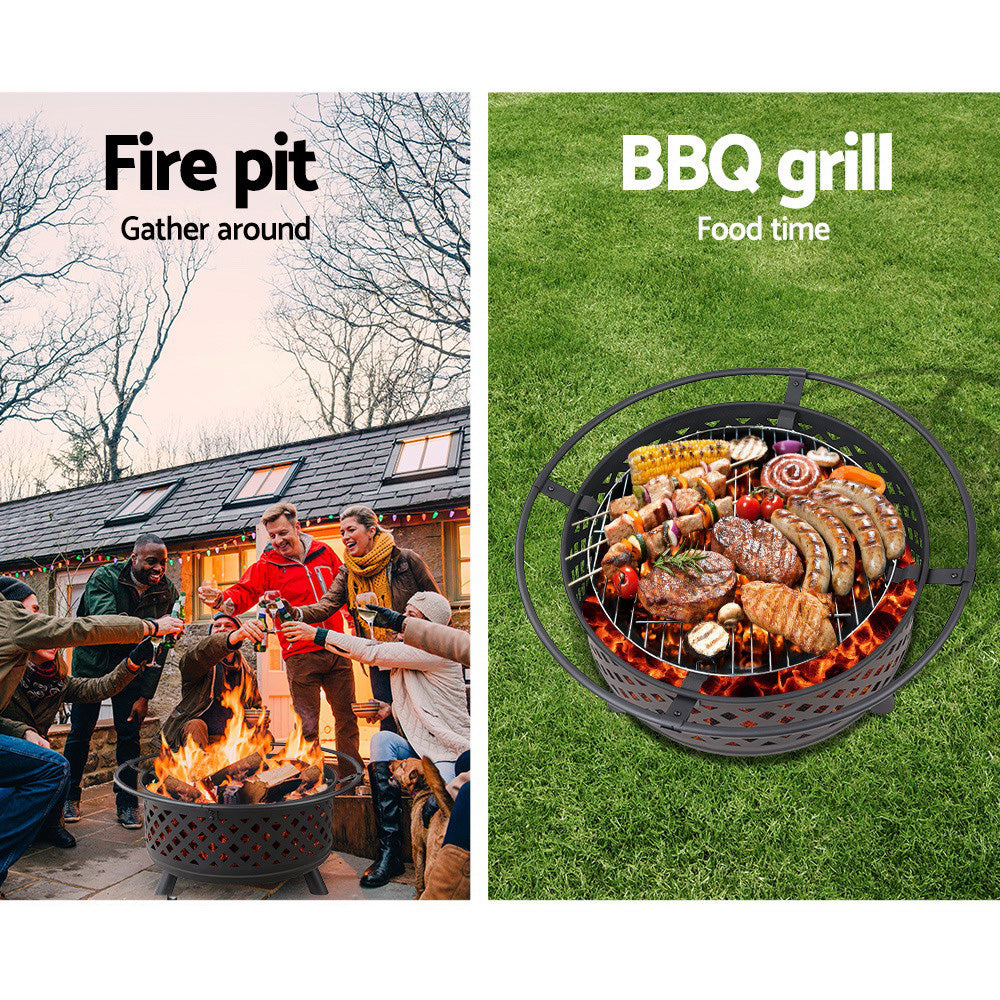 Grillz 76cm Outdoor Fire Pit BBQ Grill Black