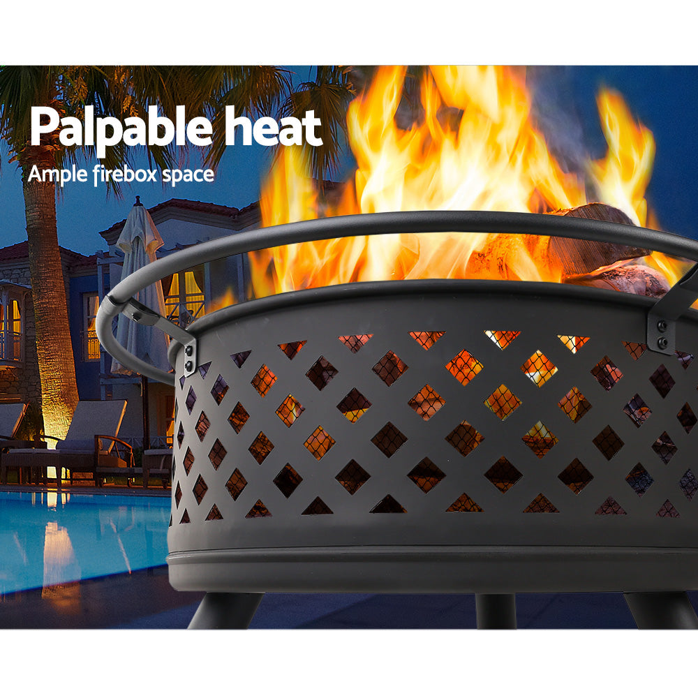 Grillz 76cm Outdoor Fire Pit BBQ Grill Black